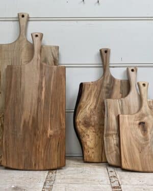 Jumbo, Live Edge, Ambrosia Maple Wooden Cutting Board with Handle (27”)
