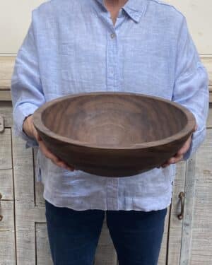 Large Black Walnut Round Wooden Bowl (15")
